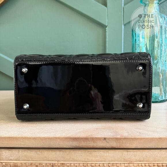 ❌SOLD❌ EUC Christian Dior Lady Patent Medium Black Silver Crossbody Bag 2017 - Picture 5 of 16